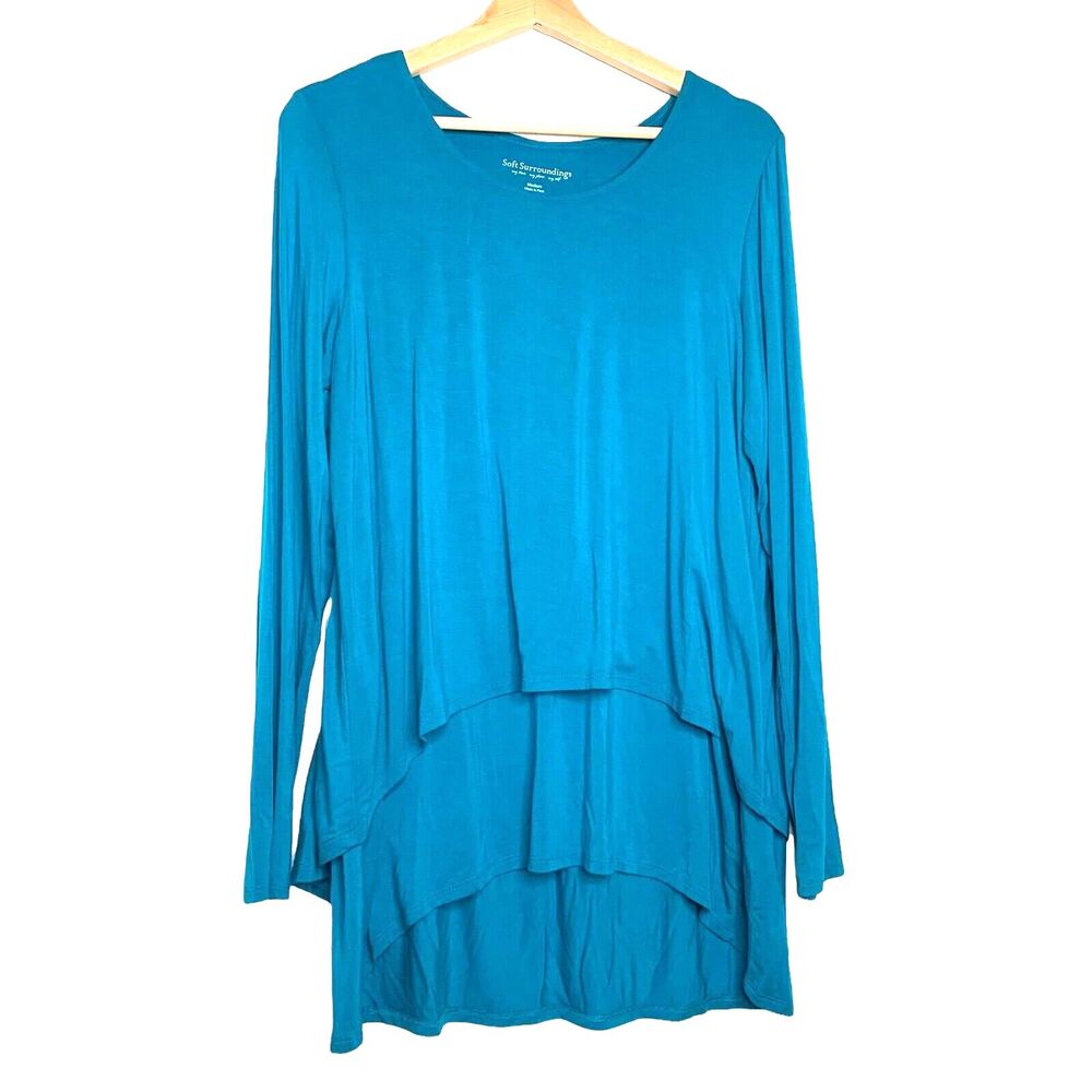 SOFT SURROUNDINGS Women's Aqua Blue Perfect Layers Jersey Knit Top Size Medium